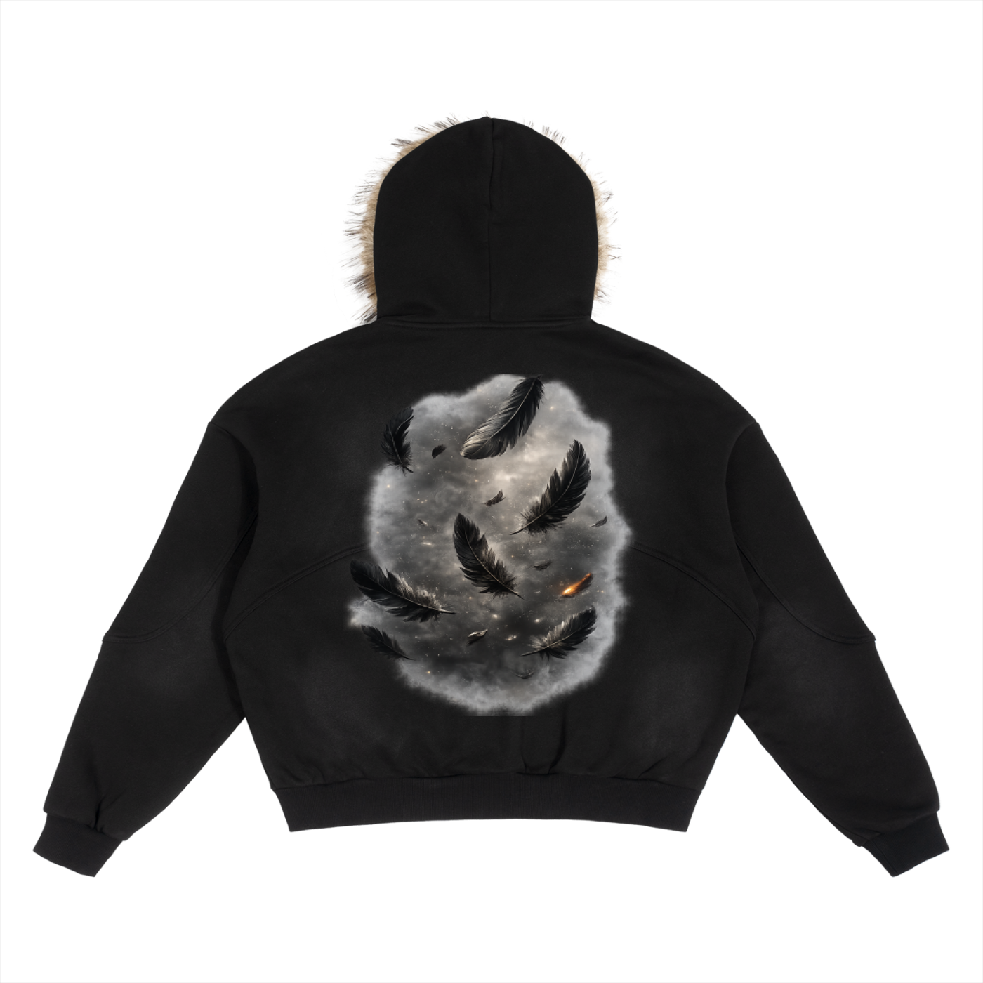 Sun Fade Boxy Detachable Fur Hoodie