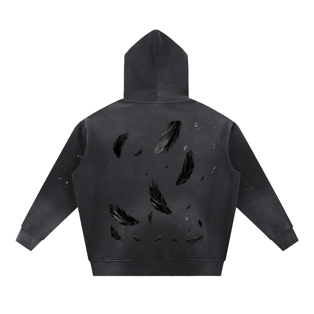Vintage Washed Frayed Fleece Hoodie